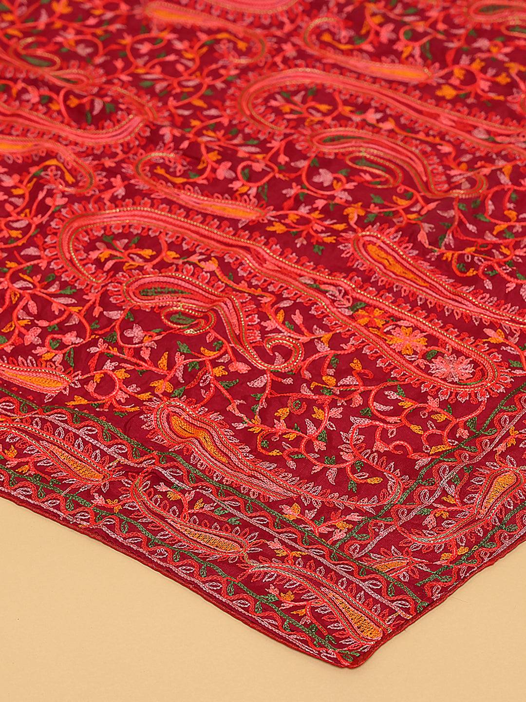 Wine Red Dense Floral Pashmina Dupatta