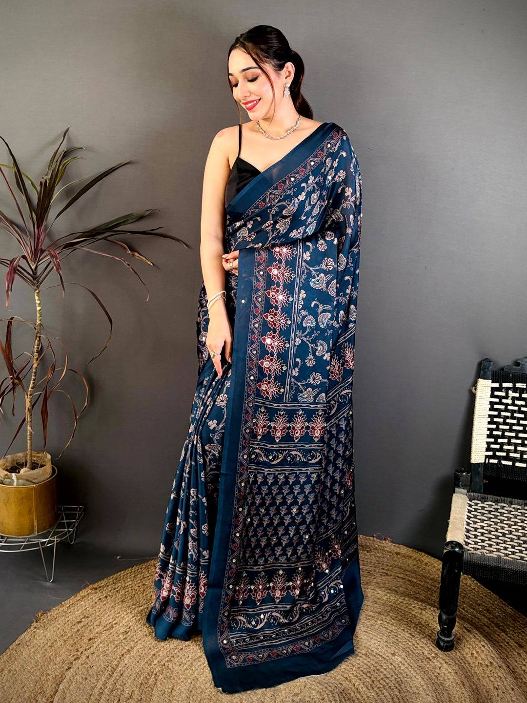 Tradition Soft Georgette Mirror Work Saree
