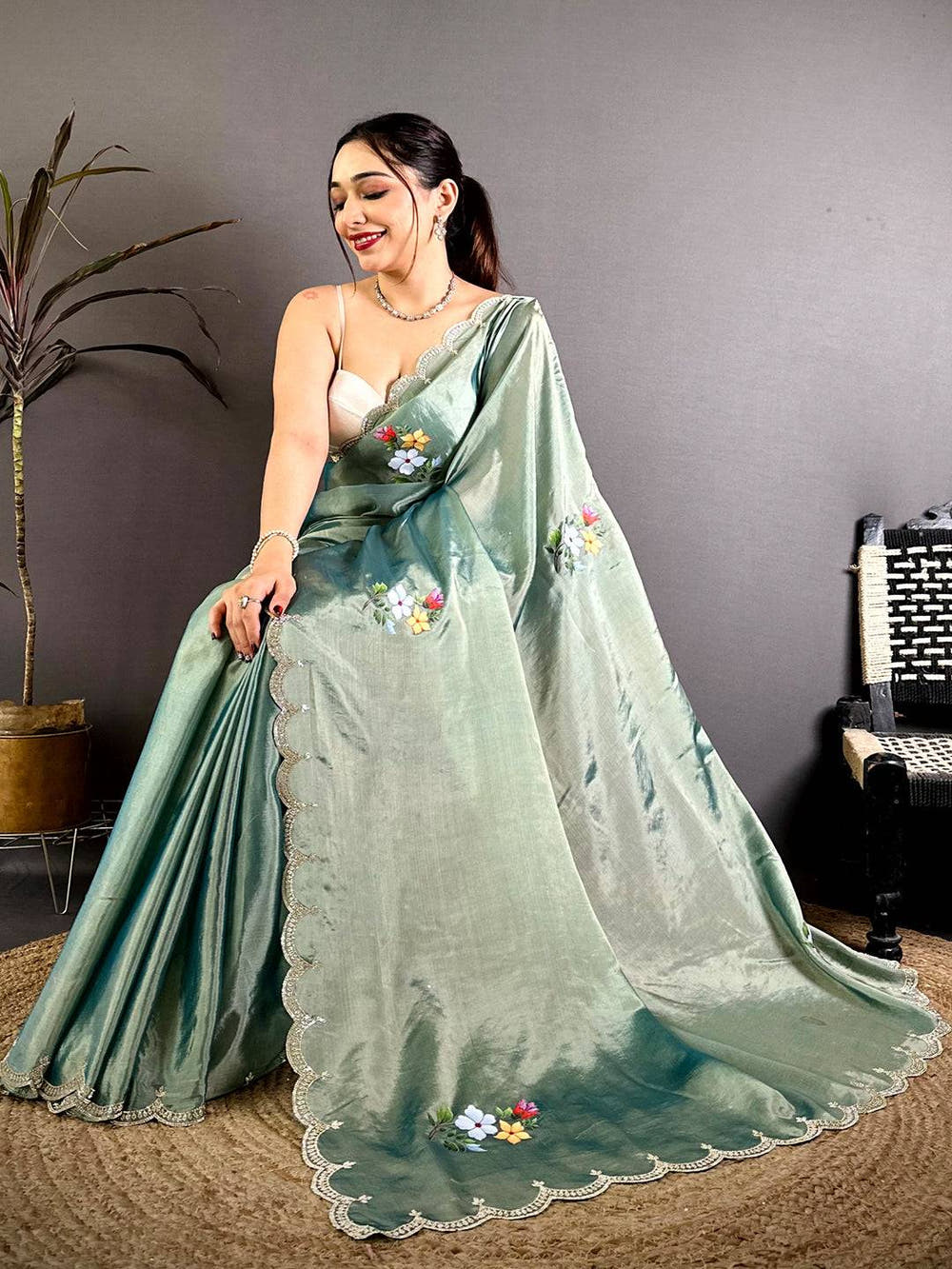 Radiant Digital Floral Satin Silk Saree