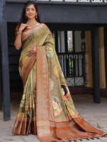 Pure Viscose Dola Silk Saree With Zari Weaving Pallu In Olive Colour - Luxe