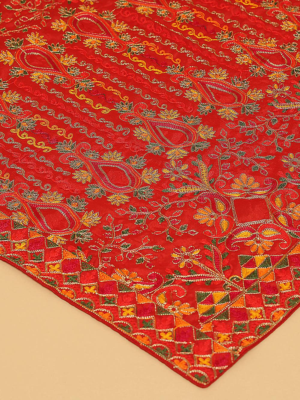 Red Gold Floral Pashmina Dupatta