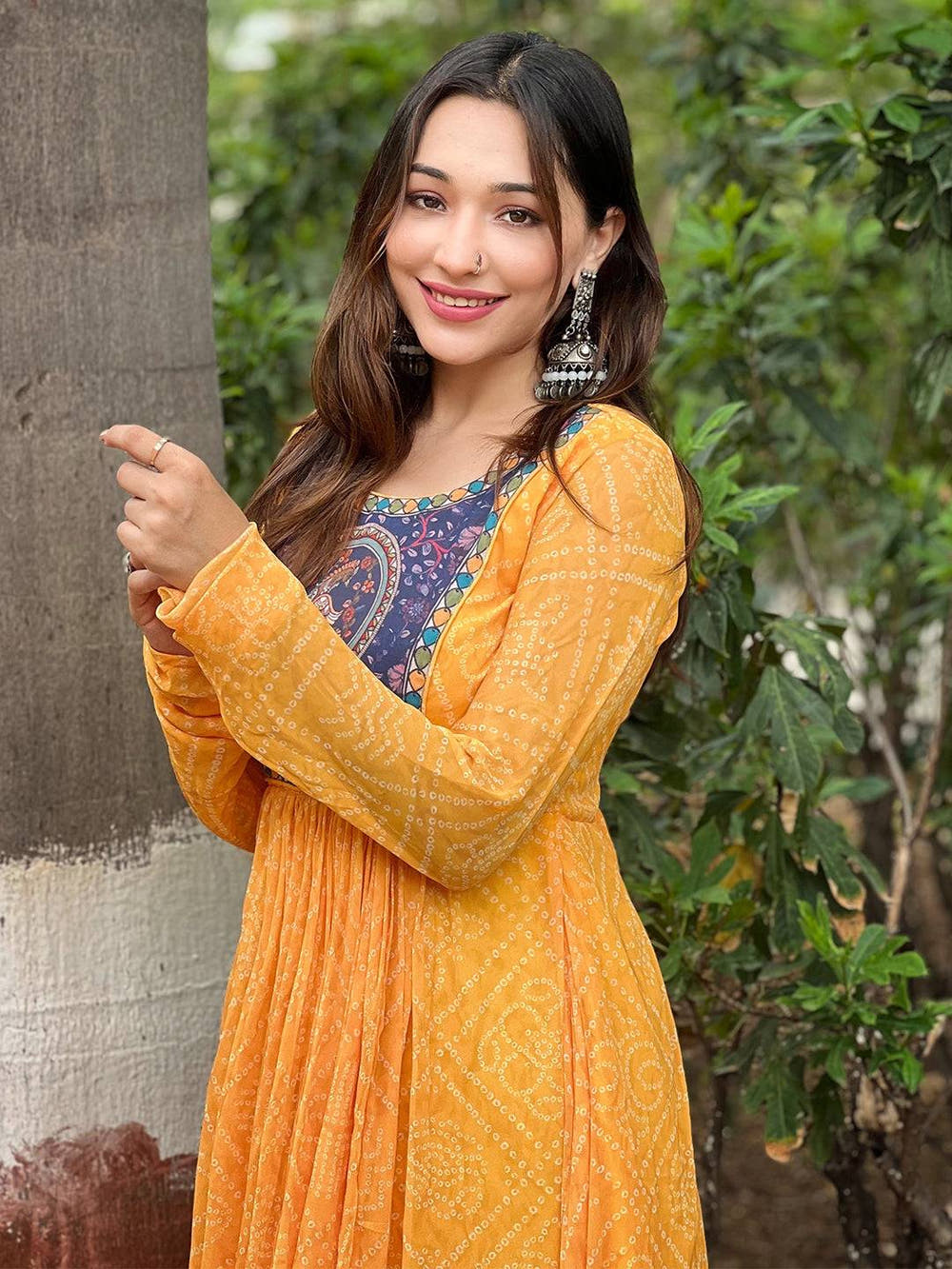 Honey Gold Colour Bandhej Dress