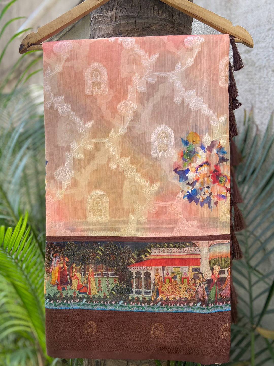 Brown Lakhani Kalamkari Print Saree