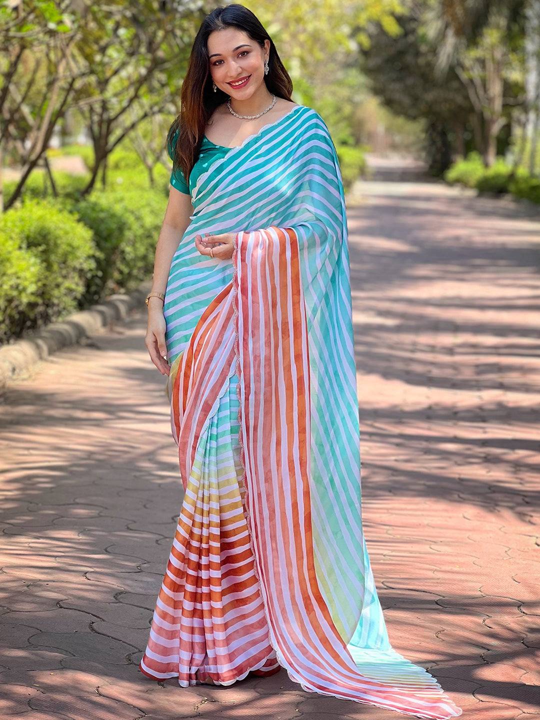 Latest Stripted Leheriya Saree