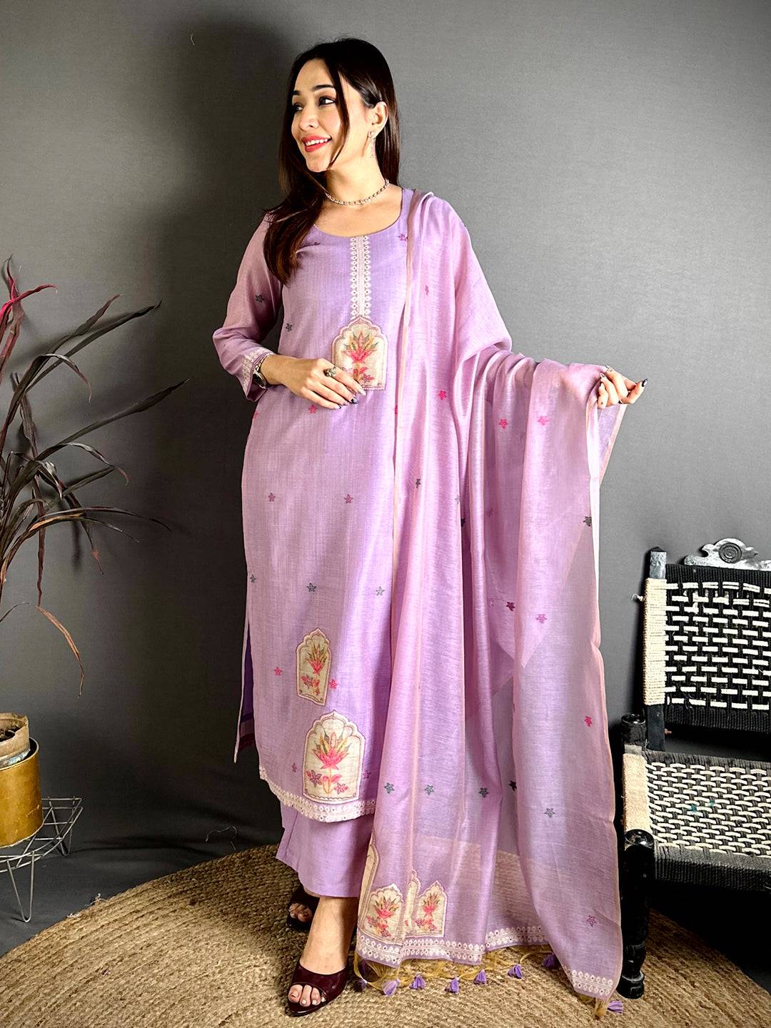 Lavender  Floral  Weave  Dress