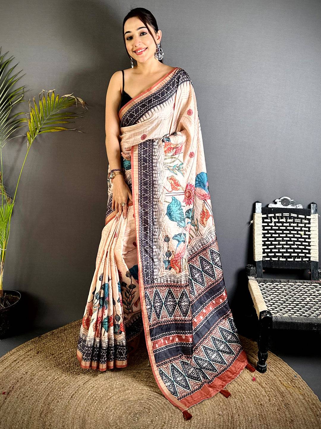 Regal Slub Ghicha Ikkat  Saree