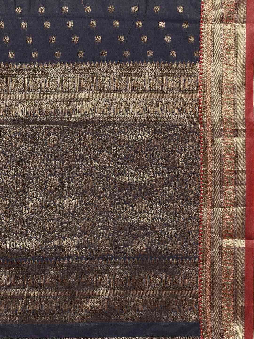 Stylish Banarasi Navy Colour Woven Design Silk Saree