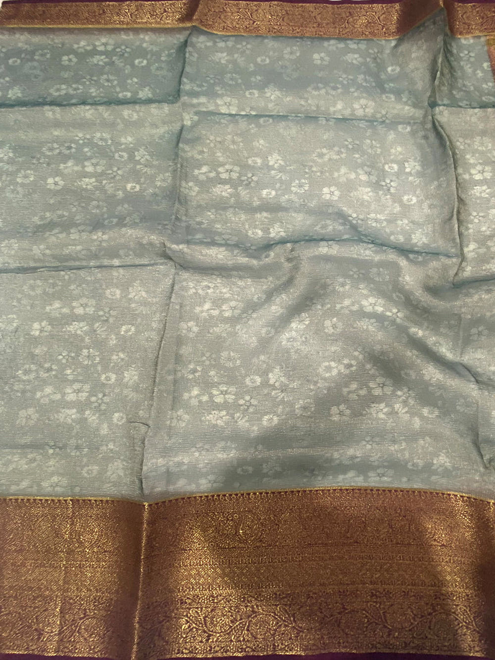 Fern Green Floral Gold Zari Tissue Saree