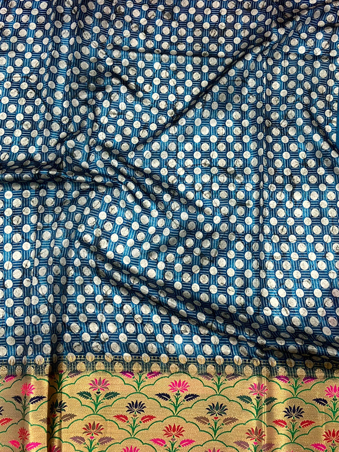 Dark Blue Freehand Digital Print Soft Silk Saree