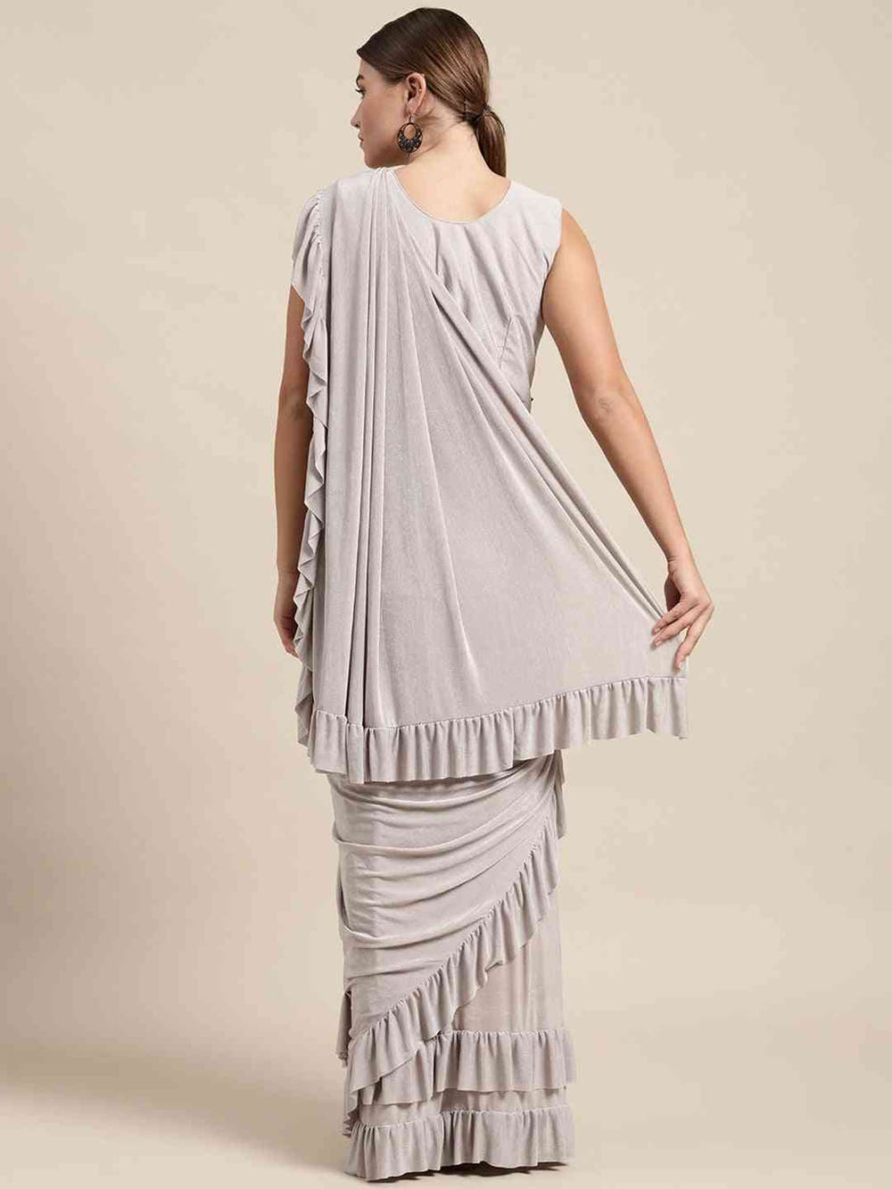Stylish Viscose Rayon Grey Colour Solid Saree With Ruffel Border