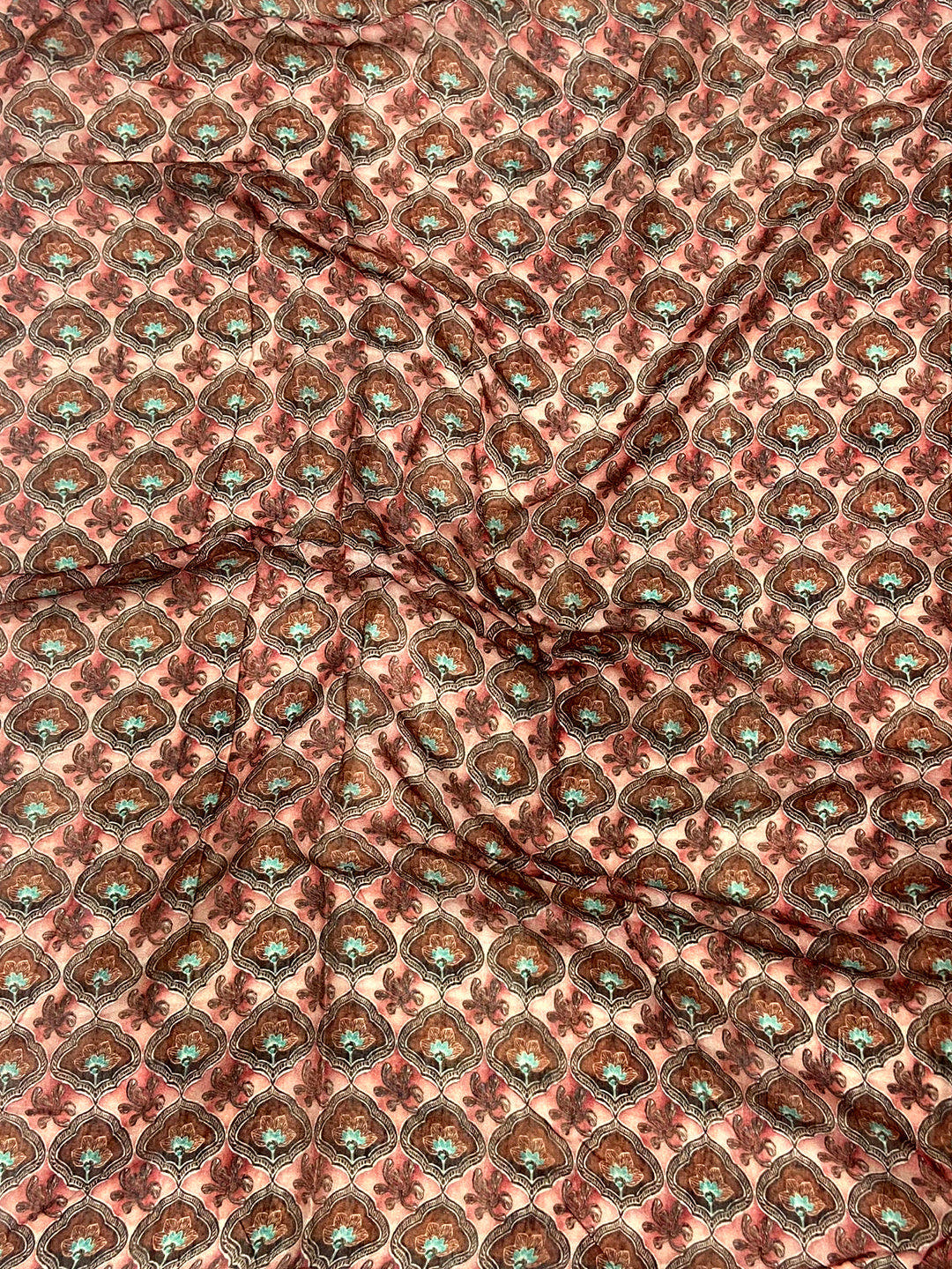 Peach Linen Block Kalamkari Print Saree