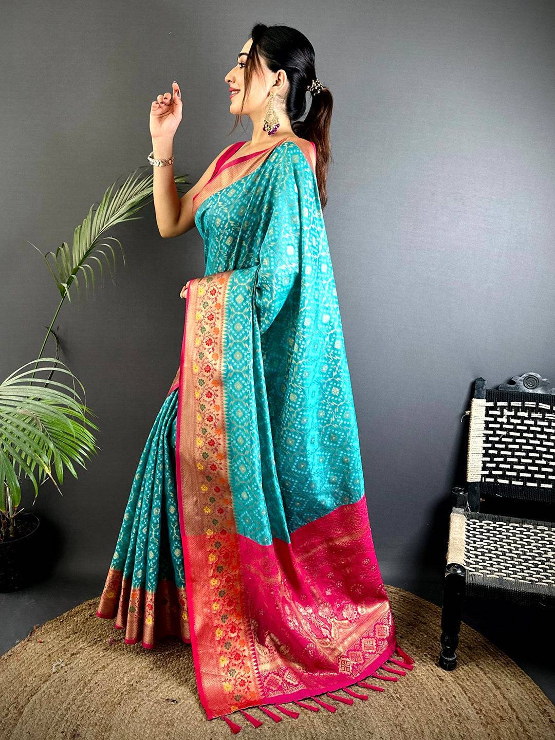 Rama Banarasi Minakari Katan Silk Saree