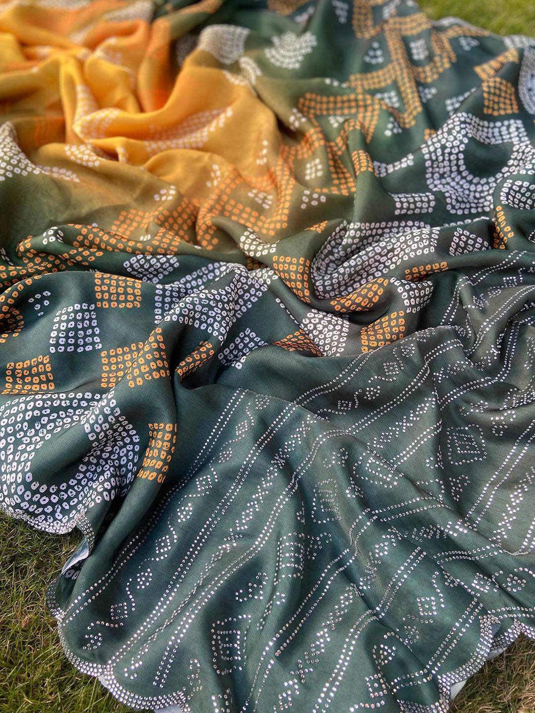Yellow Ombre Bandhej Georgette Silk Saree
