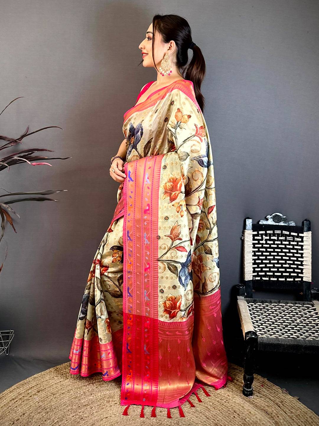 Pistachion Green Paithani Border Kora Tissue Saree