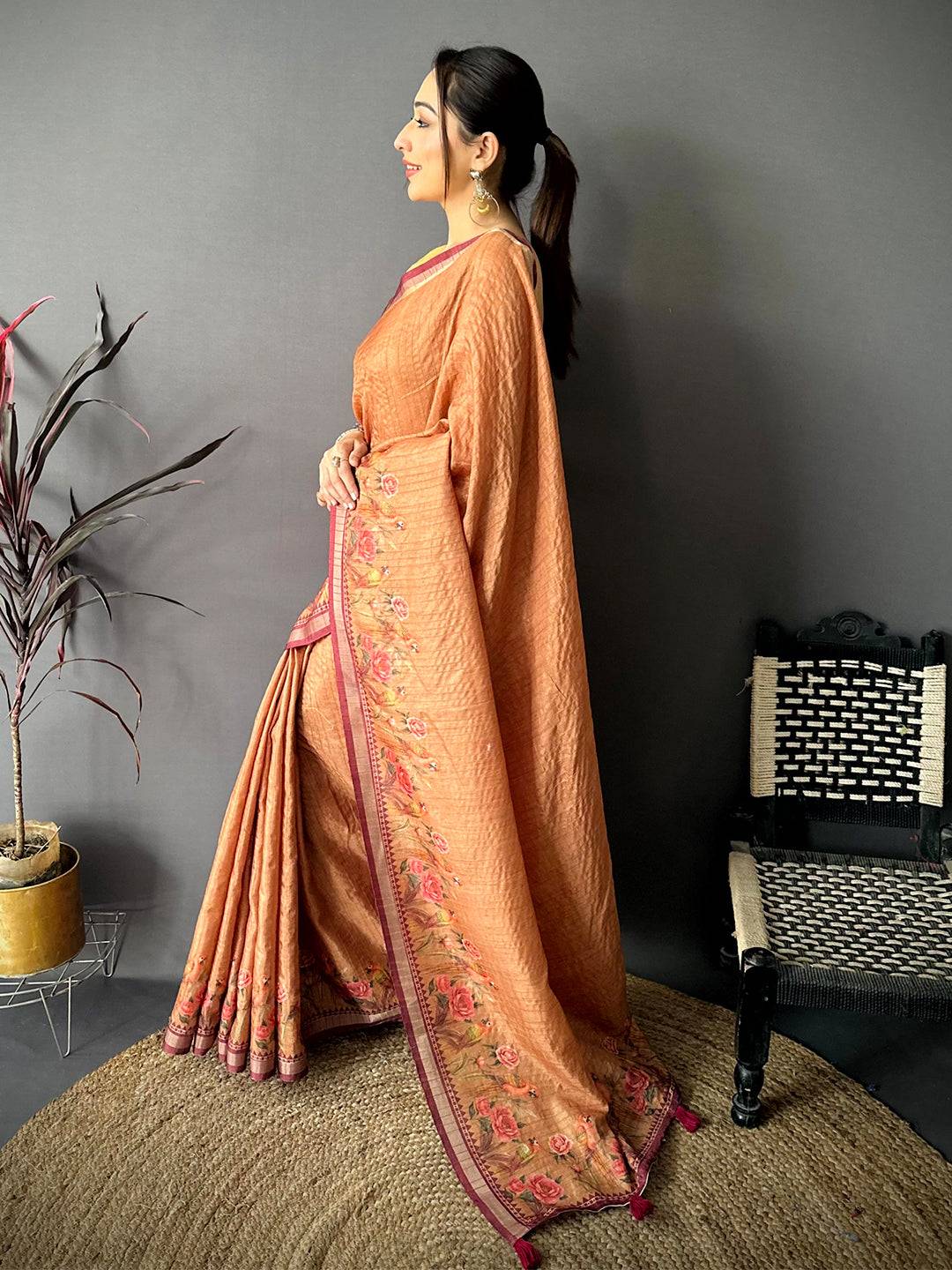 Dusty Yellow Ghicha Munga Saree