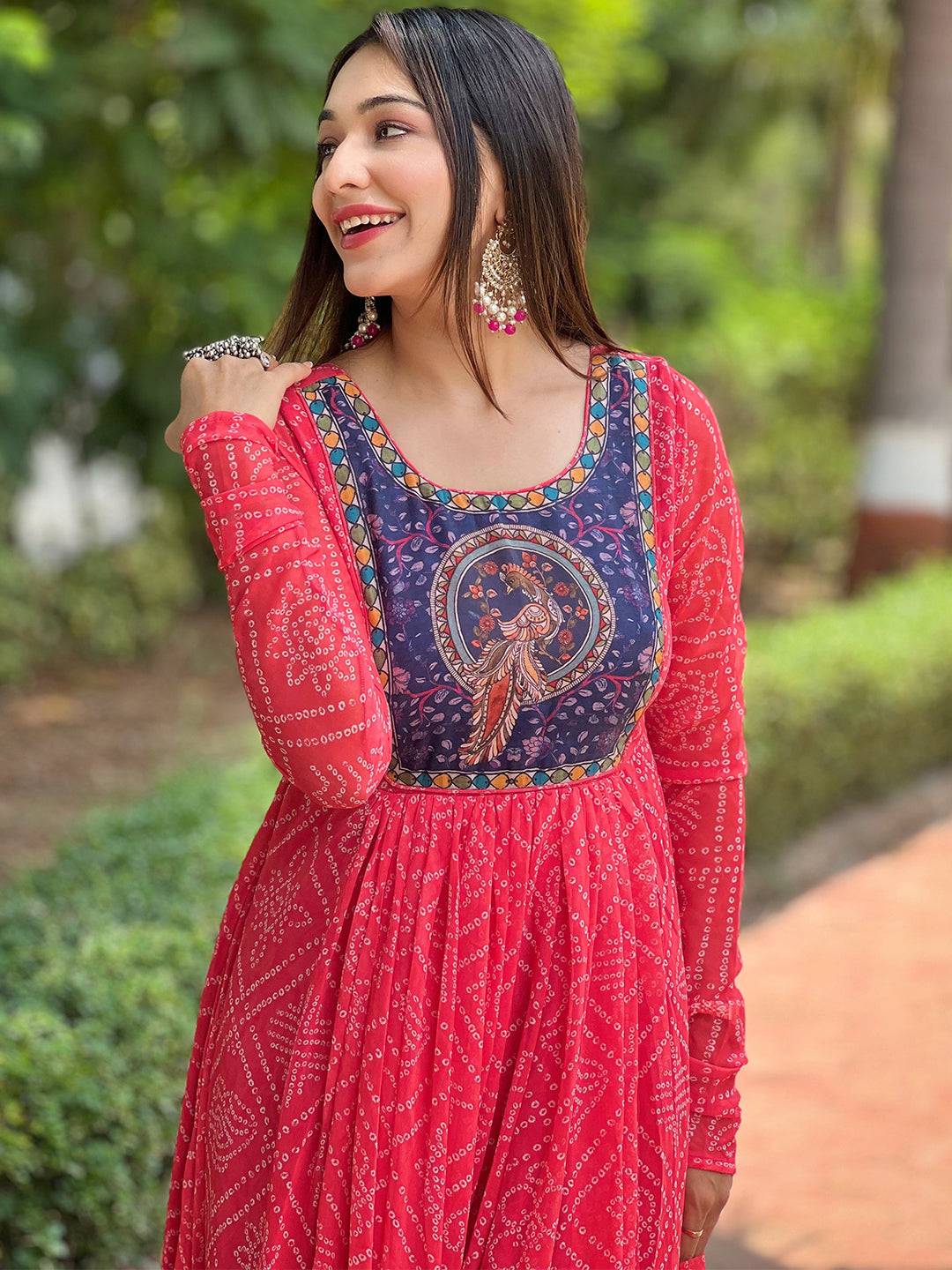 Cherry Red Bandhej Print Dress