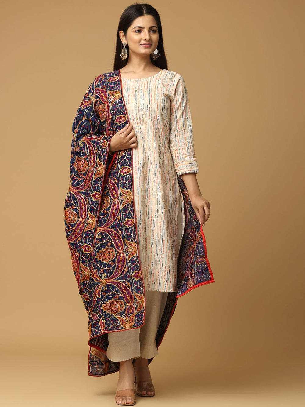 Navy Rust Allover Paisley Pashmina Dupatta