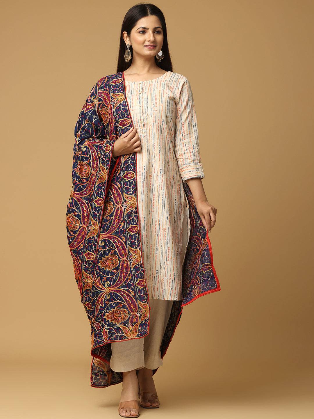 Navy Rust Allover Paisley Pashmina Dupatta