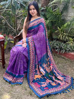 Purple Linen Bandhej Kalamkari Print Saree