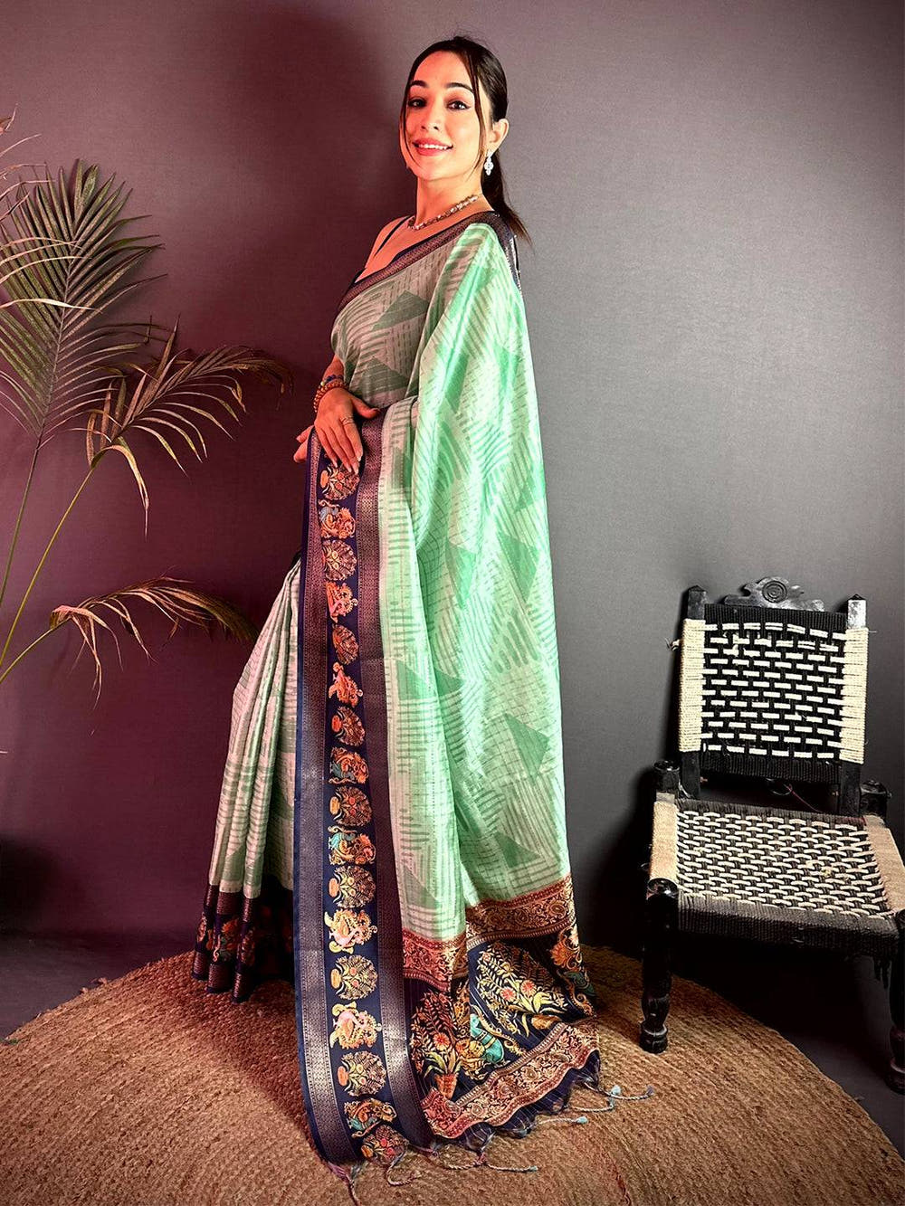Regal Tanjore Geometric Semi Silk Saree
