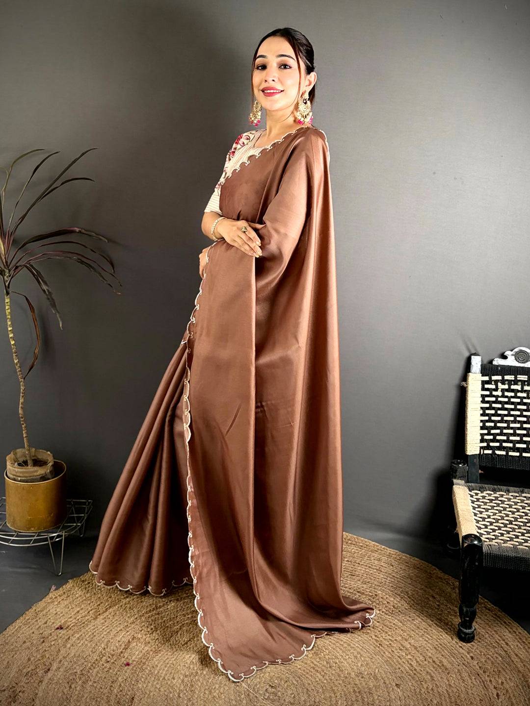 Elegant Semi Silk Resham Cutwork Saree