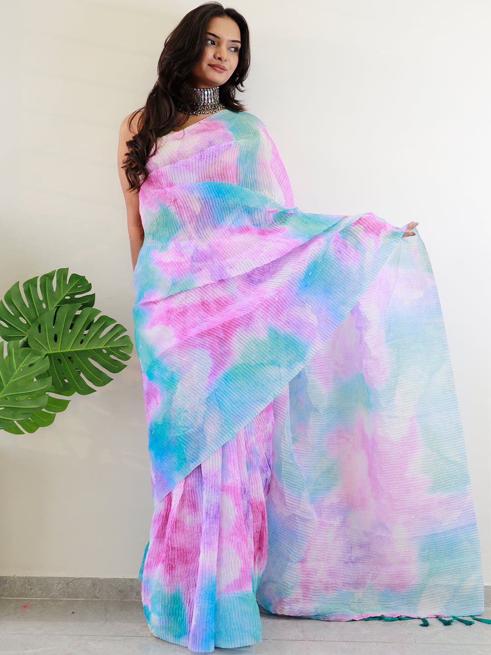Elevate Your Style with Multy Colored Print Bollywood Design Crash Saree