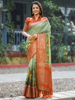 Pista Pure Viscose Dola Silk Saree with Exquisite Bhandhej Print - Luxe