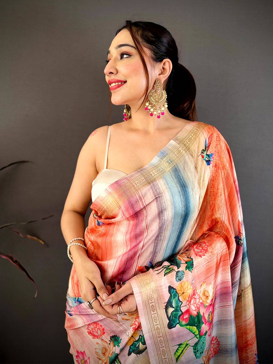 Designer Multicolour Floral Print Saree