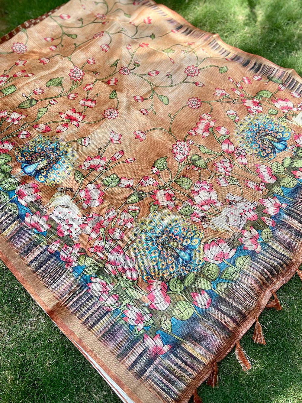 Stylish Soft Kota Doriya Silk Saree with Pichwai Prints and Rich Pallu