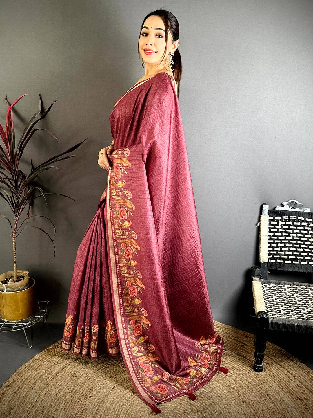 Deep Wine  Ghicha  Munga  Saree