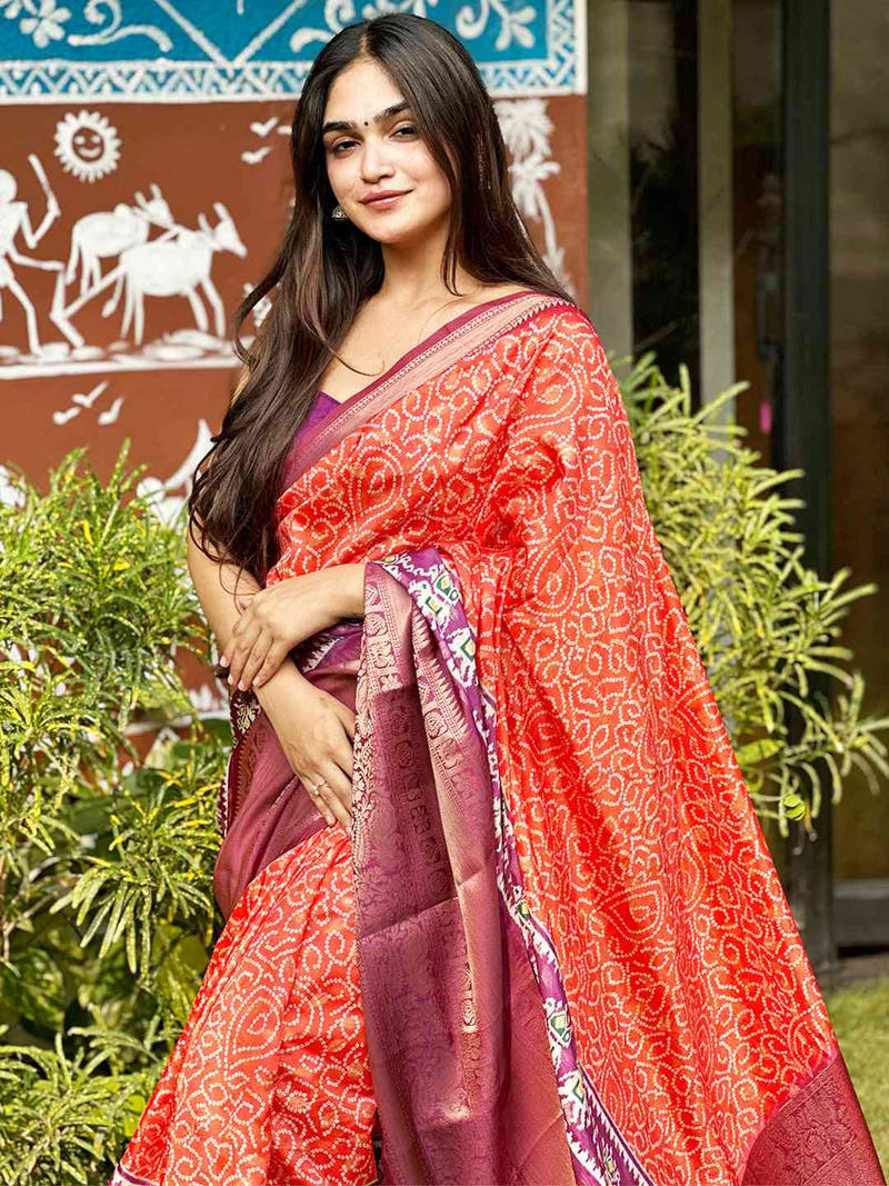 Soft Silk Bandhej Digital Printed Saree