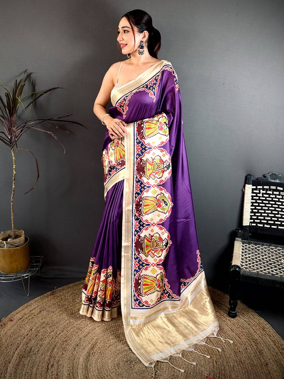Purple Patola Border Kanchi Silk Saree