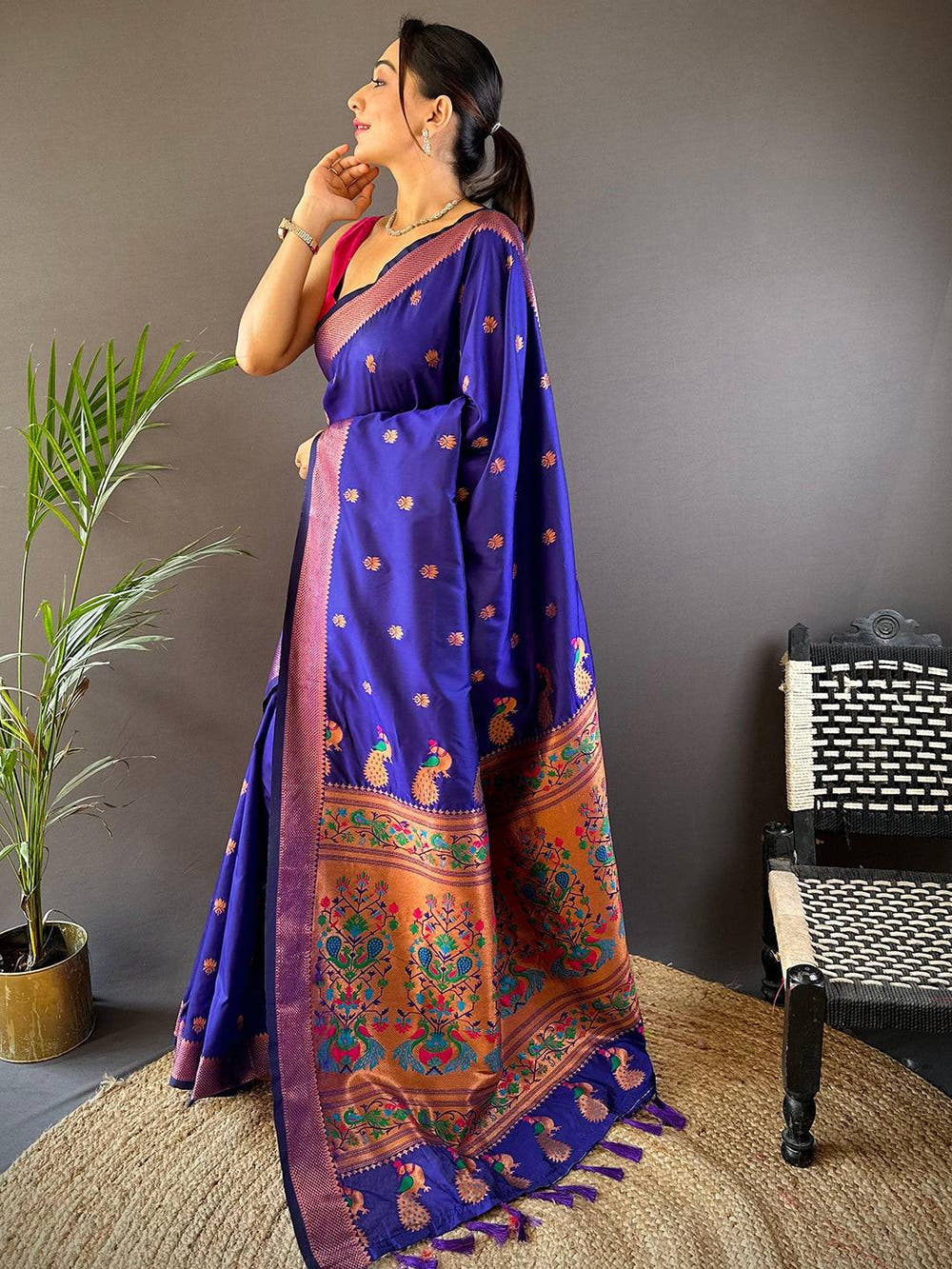 Copper Allure Soft Silk Purple Saree