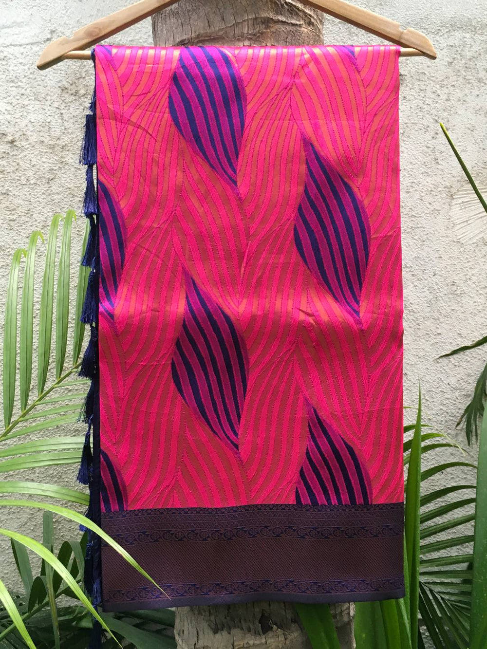 Rani Tussar Silk Zari Weaving Ikkat Saree