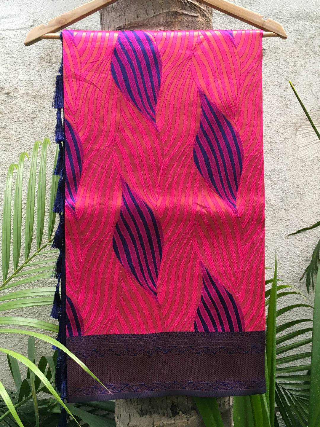 Rani Tussar Silk Zari Weaving Ikkat Saree