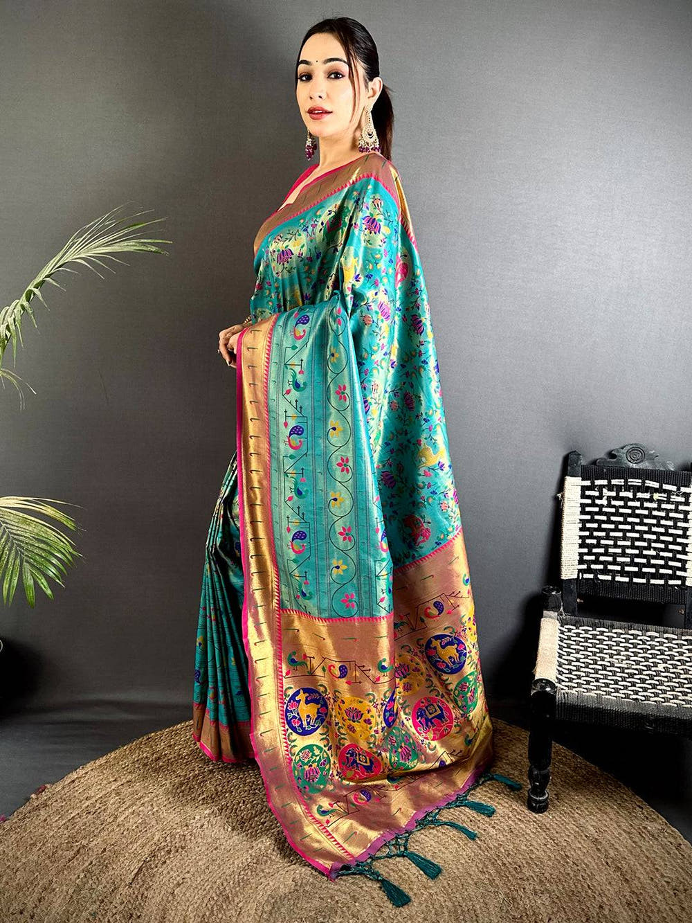 Rama Patola Motif Soft Silk Saree