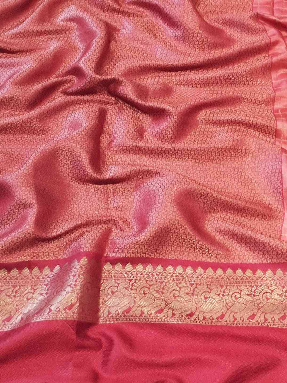 Peach Colour Double Border Chex Weaving Banarasi Soft Silk Saree