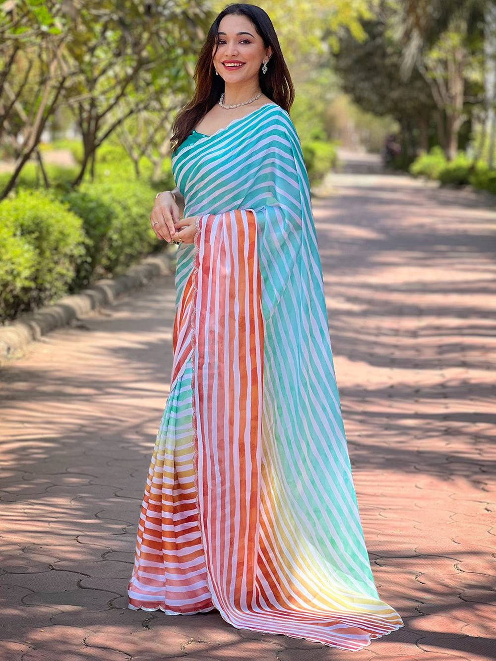 Latest Stripted Leheriya Saree