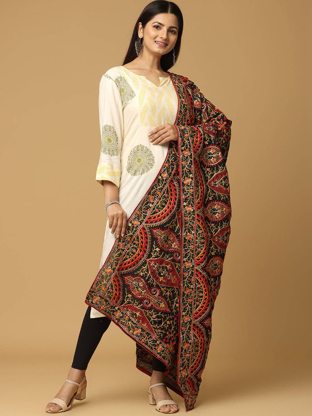 Black Olive Floral Paisley Pashmina Dupatta