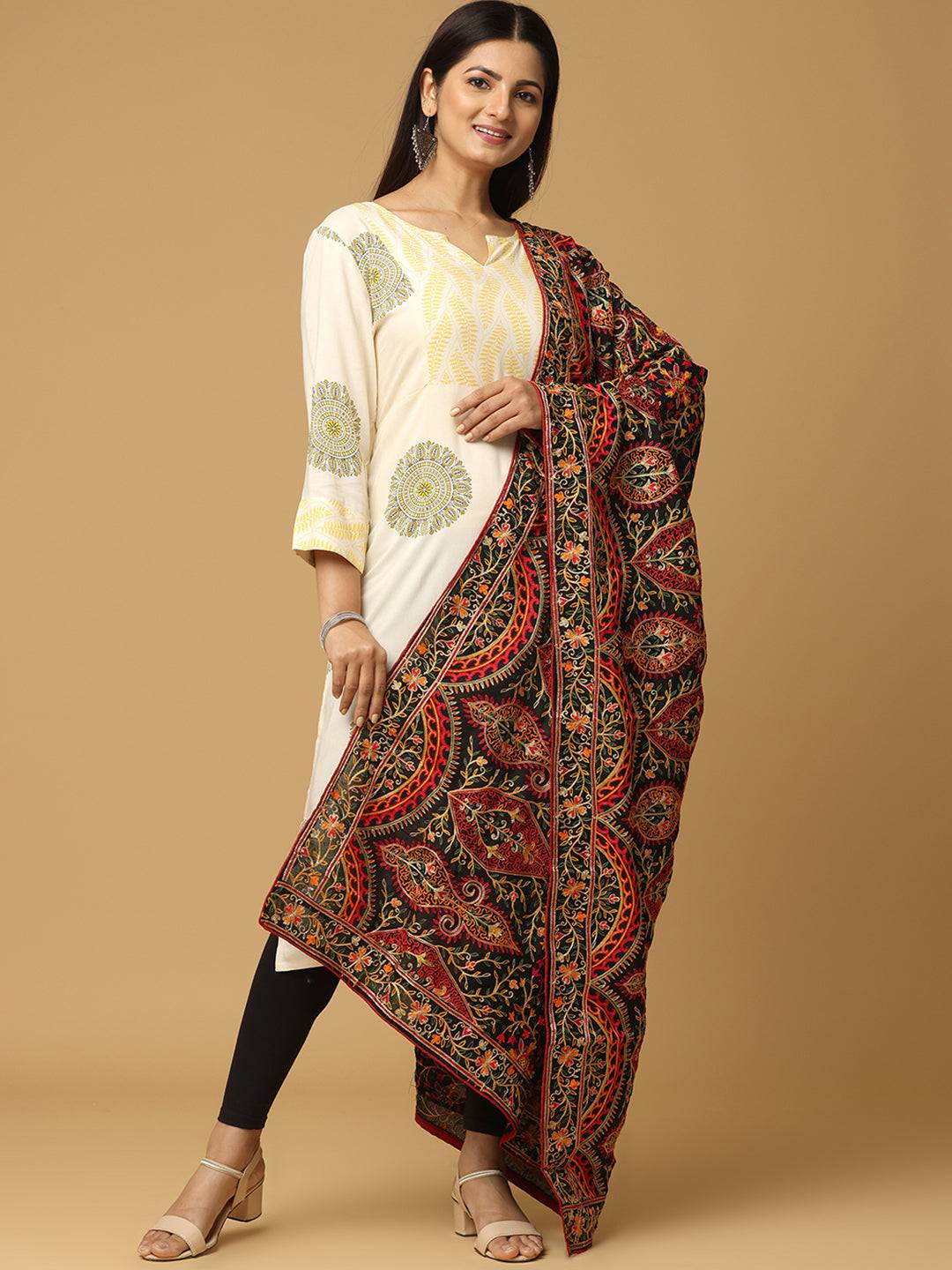 Black Olive Floral Paisley Pashmina Dupatta