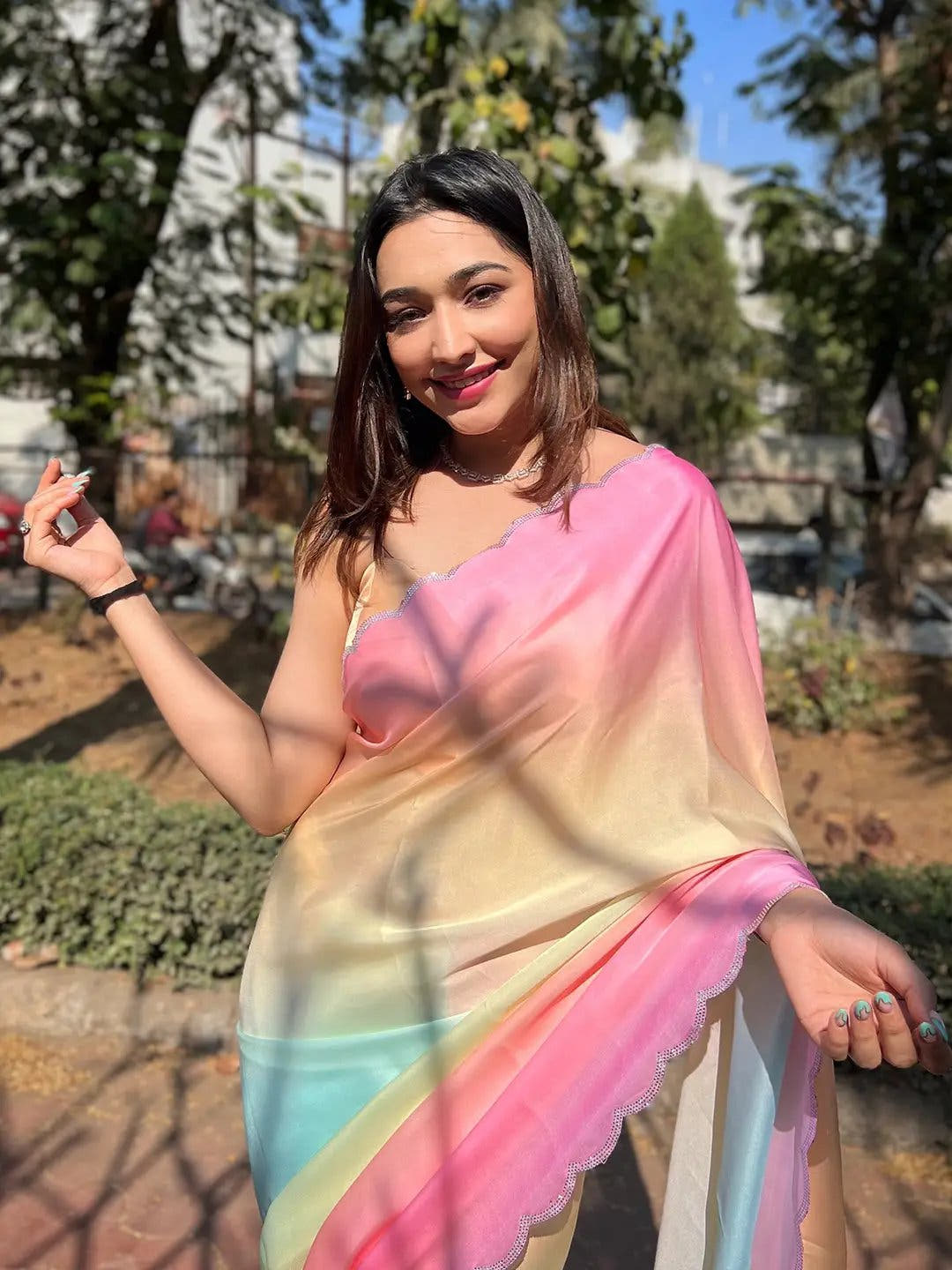 Multi Satin Georgette Saree