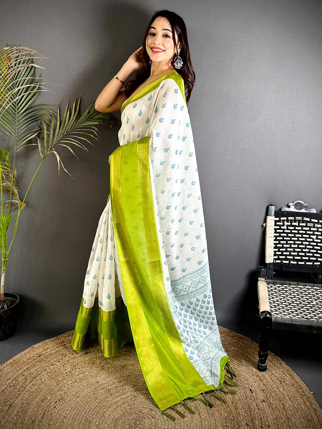 Neon Marshmallow Ikkat Butti Saree