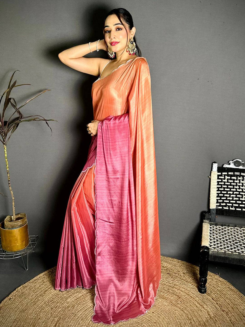 Elegant Ombre Chiffon Diamond Saree