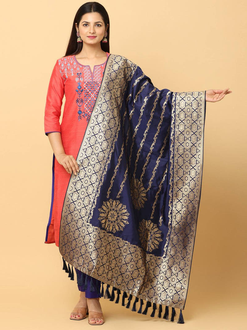 Silk Blend Woven Navy Colour Design Dupatta