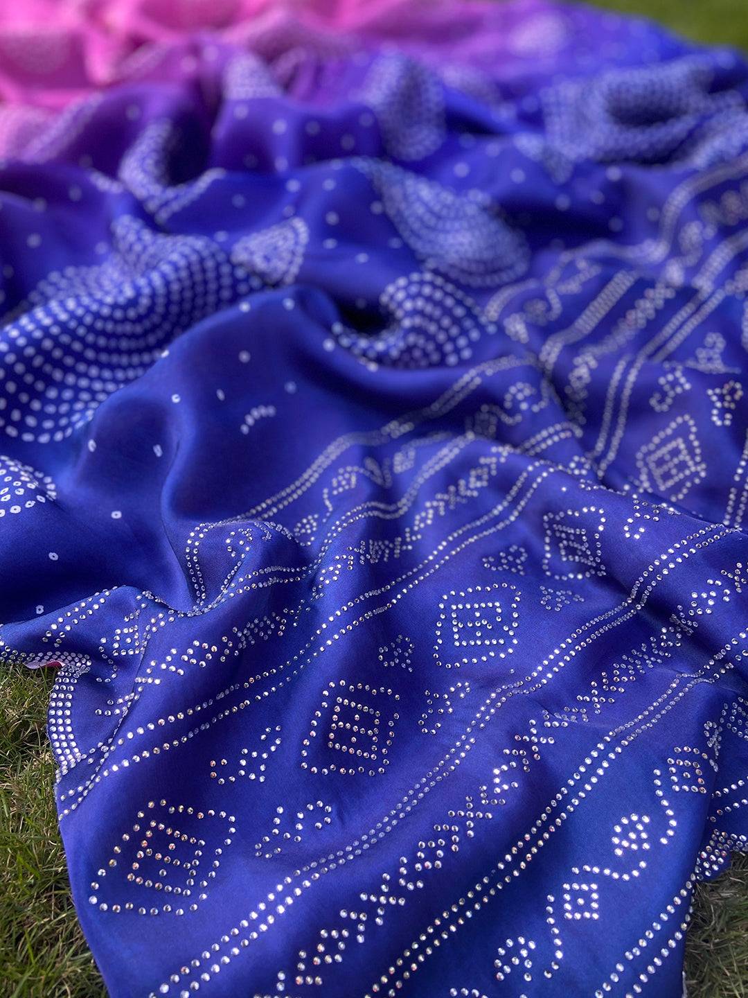 Pink Ombre Bandhej Georgette Silk Saree