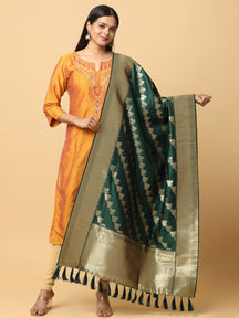 Bottle Green Colour Woven Design Dupatta