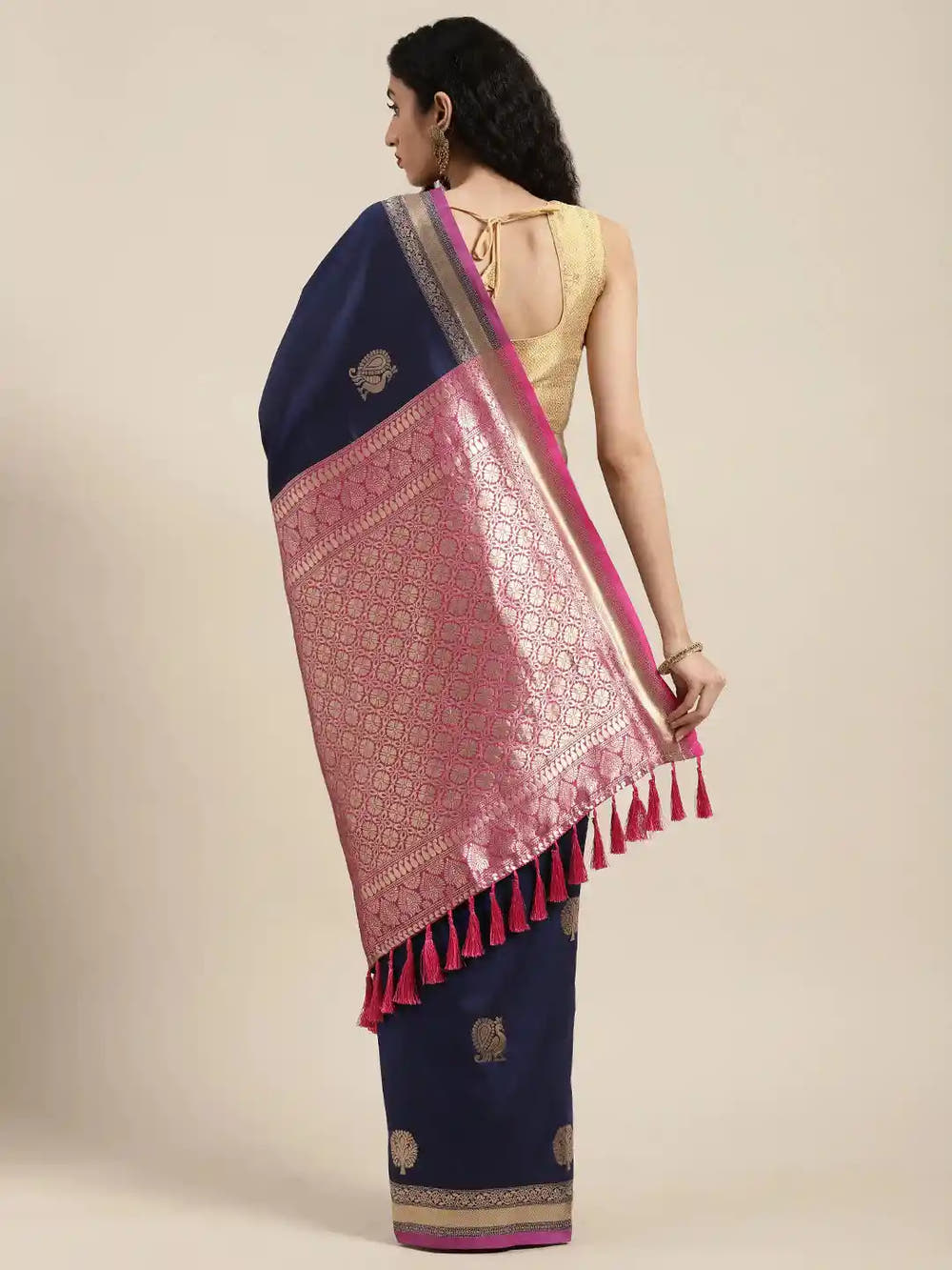 Banarasi  Navy Colour Silk Blend Woven Design Saree