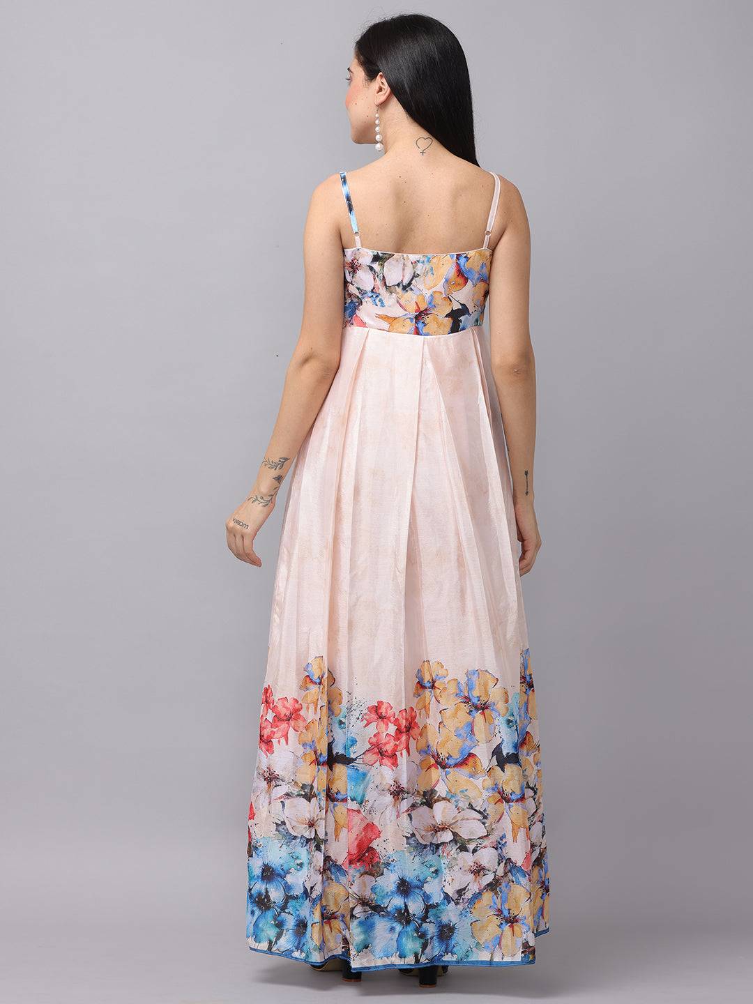 Cream Printed Floral Dress