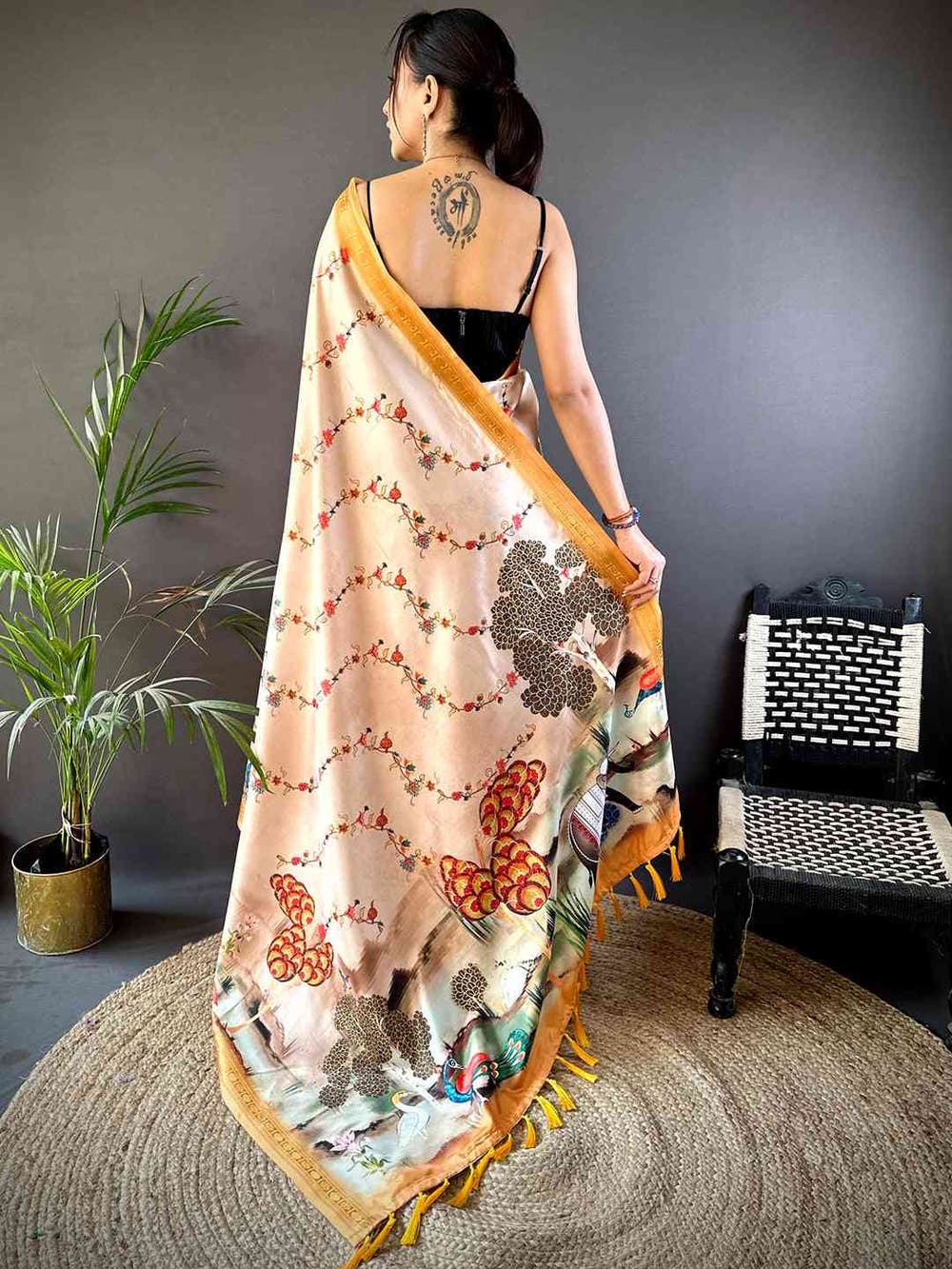 Coral Jungle Printed Silk Saree