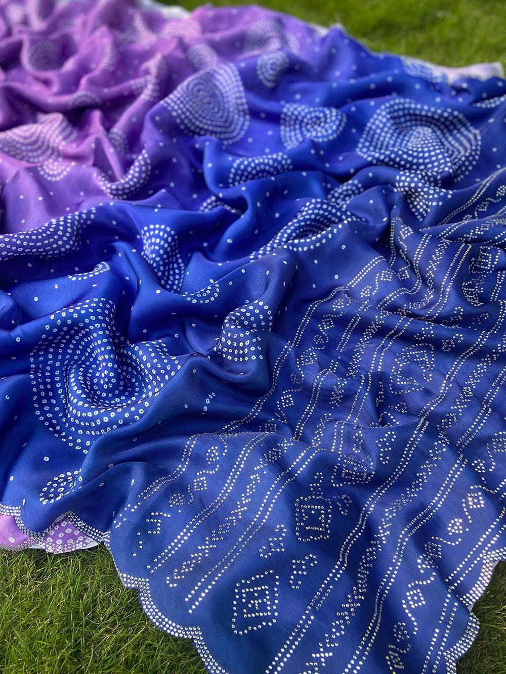 Lavender Ombre Bandhej Georgette Silk Saree